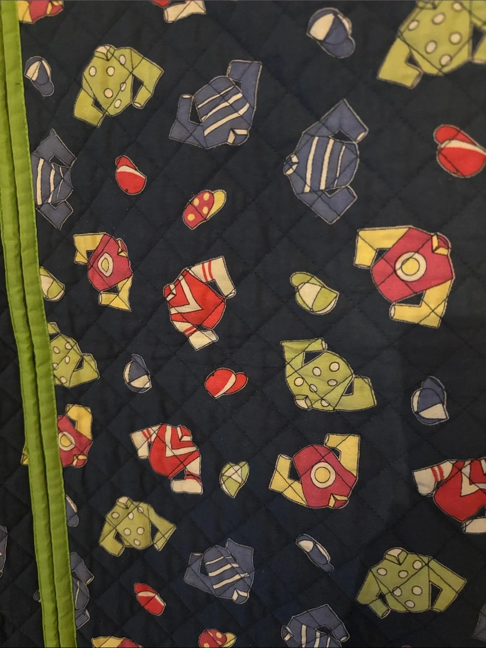 Quilted Navy Floral Garment Bag with Green Trim & Interior